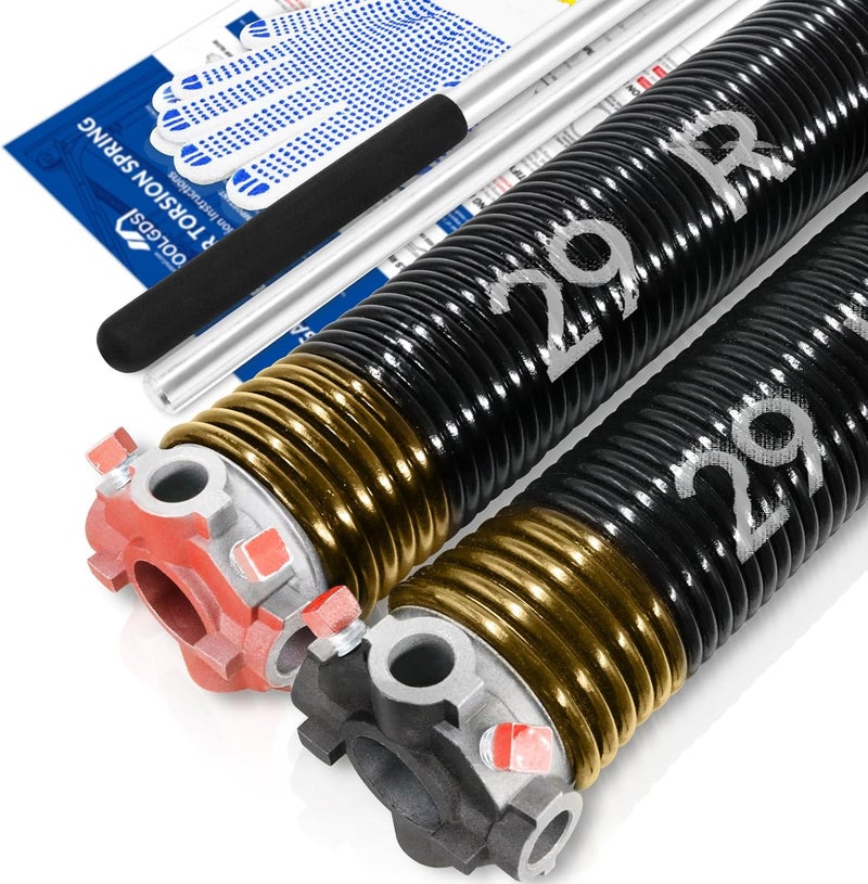 YOTOOLGDS Pair of 2" Garage Door Torsion Springs Set with Non-Slip Winding Bars & Gloves, High Precision Electrophoresis Oil-Free Black Coated for Replacement, MIN 16,000 Cycles (0.250x 2" x 29'') - Image 1